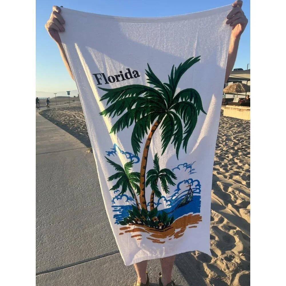 Vintage 80s Elaine FLORIDA beach palm tree souvenir towel retro colorful